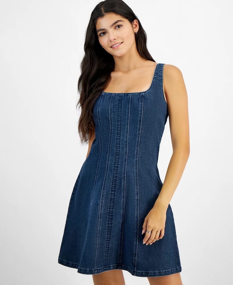 Tinsel Juniors' Denim Seamed Fit & Flare Dress