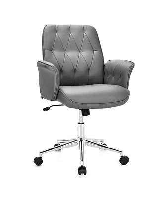Slickblue Modern Home Office Leisure Chair Pu Leather Adjustable Swivel with Armrest-Grey