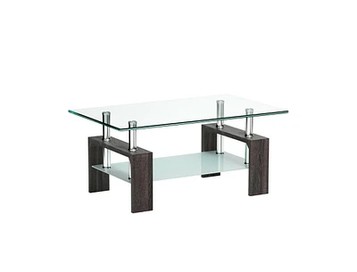 Slickblue Rectangular Tempered Glass Coffee Table with Shelf-Black
