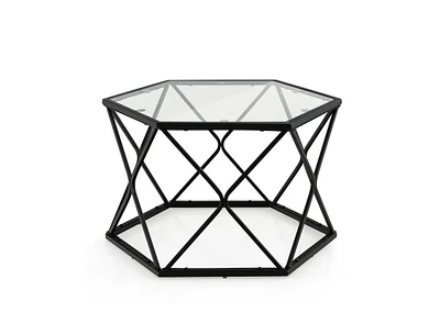 Slickblue Modern Accent Geometric Glass Coffee Table-Black