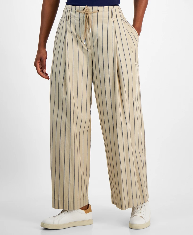 Nautica Jeans Women's Striped Pleat-Front Wide-Leg Trousers