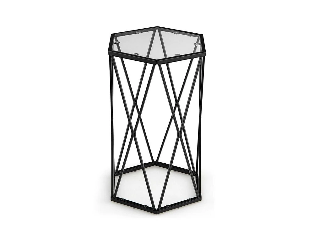 Slickblue Hexagonal Accent End Table with Tempered Glass Top and Metal Frame