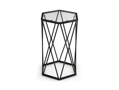 Slickblue Hexagonal Accent End Table with Tempered Glass Top and Metal Frame