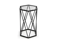 Slickblue Hexagonal Accent End Table with Tempered Glass Top and Metal Frame