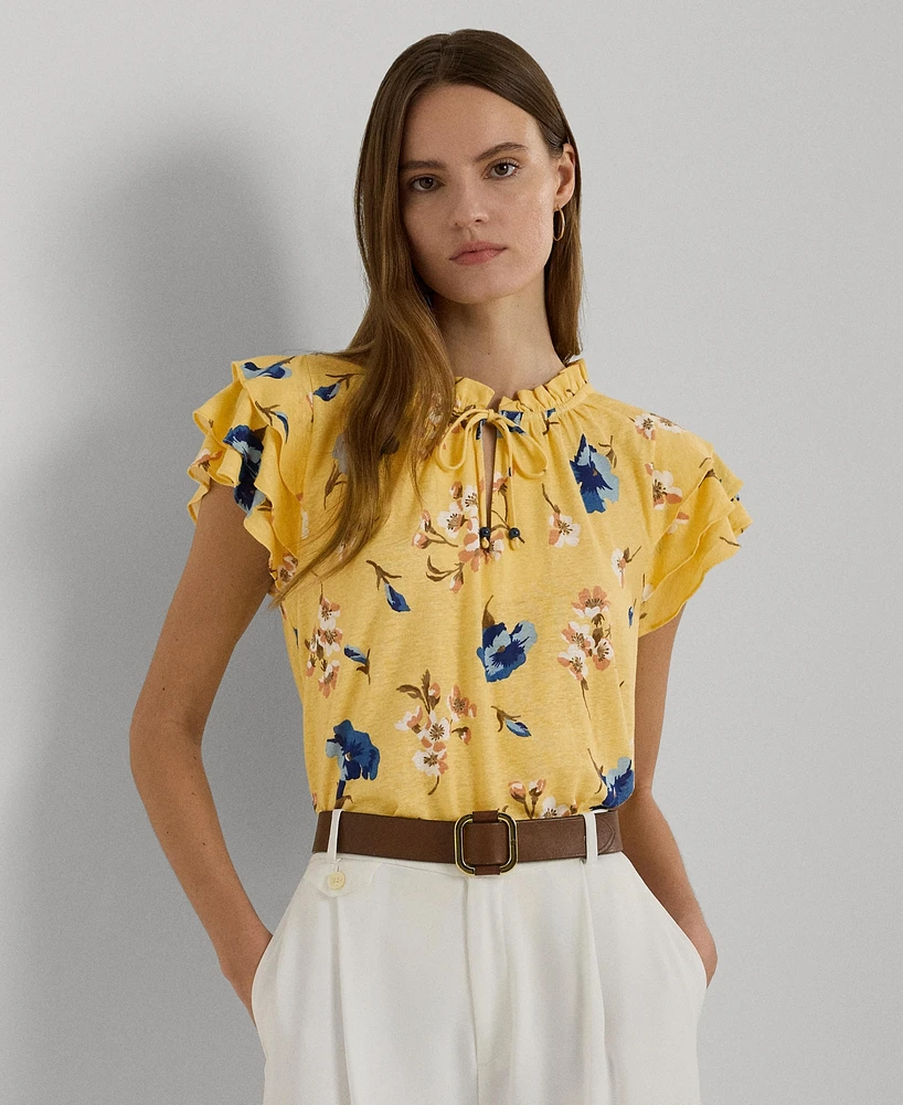 Lauren Ralph Lauren Women's Tie-Neck Flutter-Sleeve Top
