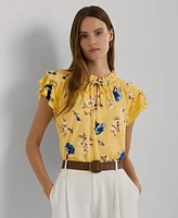 Lauren Ralph Lauren Women's Tie-Neck Flutter-Sleeve Top