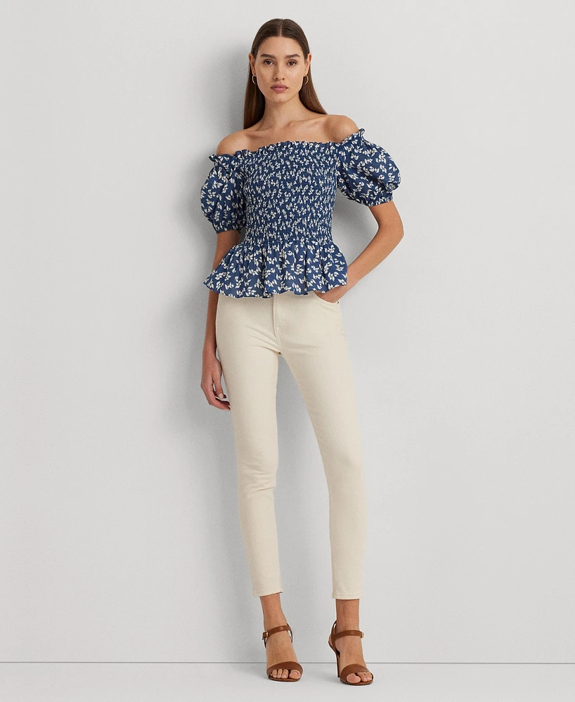 Lauren Ralph Women's Ruffled Off-The-Shoulder Peplum Top