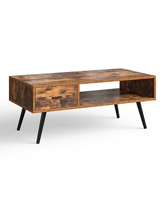 Slickblue Retro Rectangular Coffee Table with Drawer and Storage Shelf-Rustic Brown