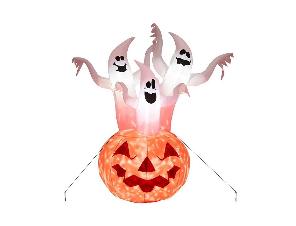 Slickblue 6 Feet Inflatable Halloween Three White Ghosts with Pumpkin Decor and Rotating Lamp