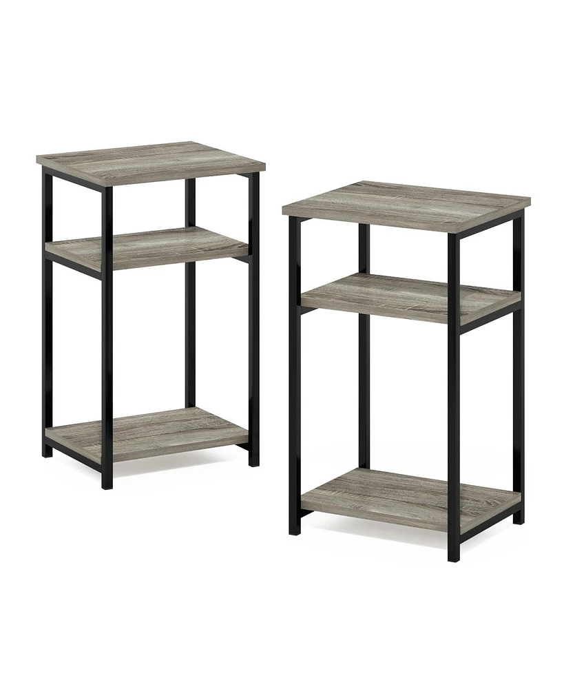 Furinno Just 3-Tier Industrial Metal Frame End Table with Storage Shelves, French Oak - Pack of 2