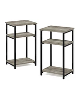 Furinno Just 3-Tier Industrial Metal Frame End Table with Storage Shelves, French Oak - Pack of 2