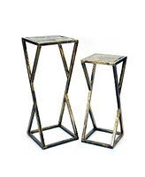 Ore International 31.2 - 25.25 in. Grey Stone Slab Black & Gold Plant Stand