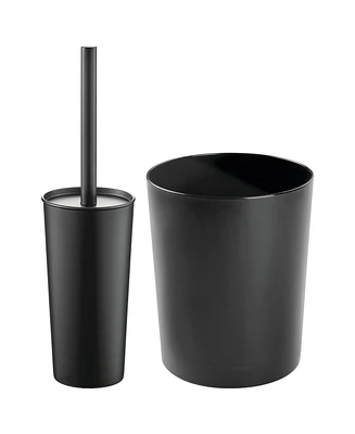 mDesign 2 Piece Plastic Bathroom Set, Bowl Brush and Trash Can
