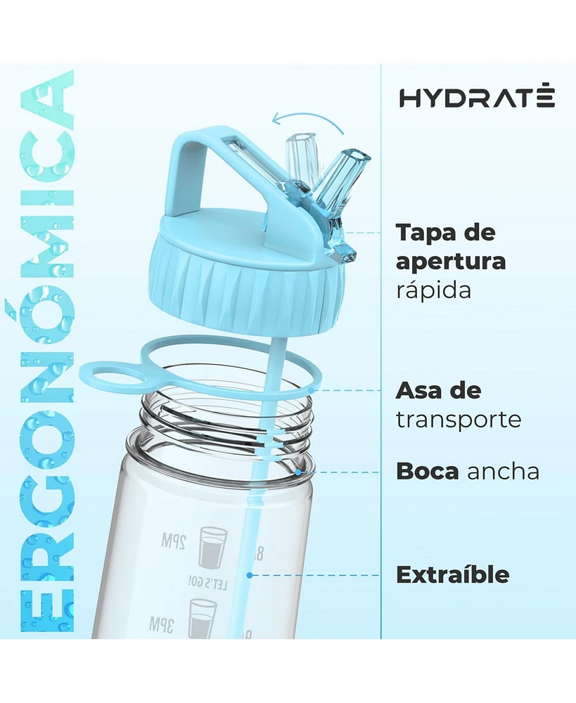 Hydrate Motivational Water Bottle with Straw and Time Markings