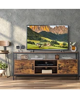 Slickblue 58 Inch Industrial Tv Stand with Cabinets and Adjustable Shelf for TVs up to 65 Inch-Rustic Brown