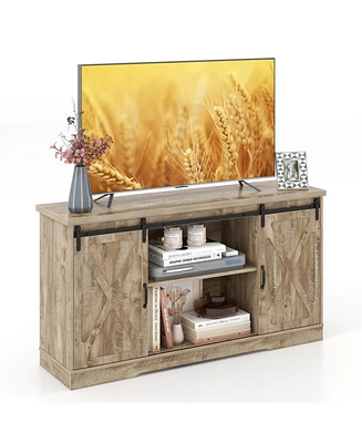 Slickblue Farmhouse Entertainment Center with Adjustable Shelves and Storage Cabinet-Gray