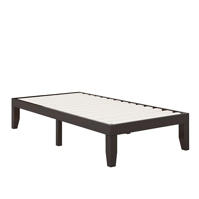 Slickblue 14 Inch Twin Rubber Wood Platform Bed Frame with Slat Support