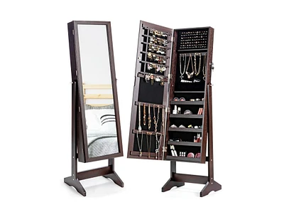 Slickblue Jewelry Cabinet Stand Mirror Armoire with Large Storage Box