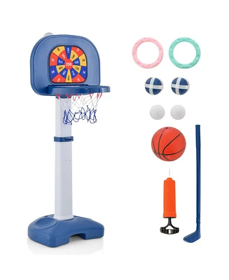 Slickblue 4-In-1 Adjustable Kids Basketball Hoop with Ring Toss Sticky Ball