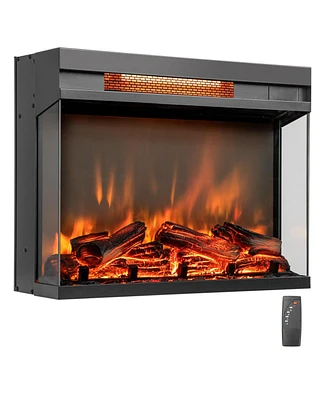 Slickblue 3-Sided Electric Fireplace Insert with Remote Control - Black