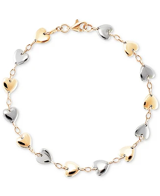 Polished Heart & Oval Link Chain Bracelet in 10k Two-Tone Gold