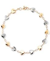 Polished Heart & Oval Link Chain Bracelet in 10k Two-Tone Gold - Two