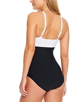 Beyond Control Women's Colorblocked High-Neck Keyhole Twist-Detail One-Piece Swimsuit