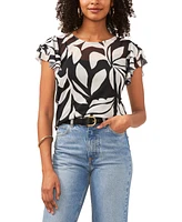 Vince Camuto Women's Printed Ruffled-Sleeve Crewneck Top