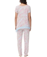 Women's Printed Short Sleeve Tunic with Pant Pajama Set