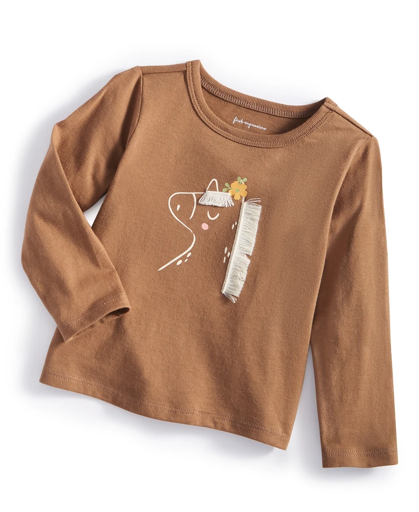 First Impressions Baby Girls Long-Sleeve Horse Fringe Graphic T-Shirt, Created for Macy's