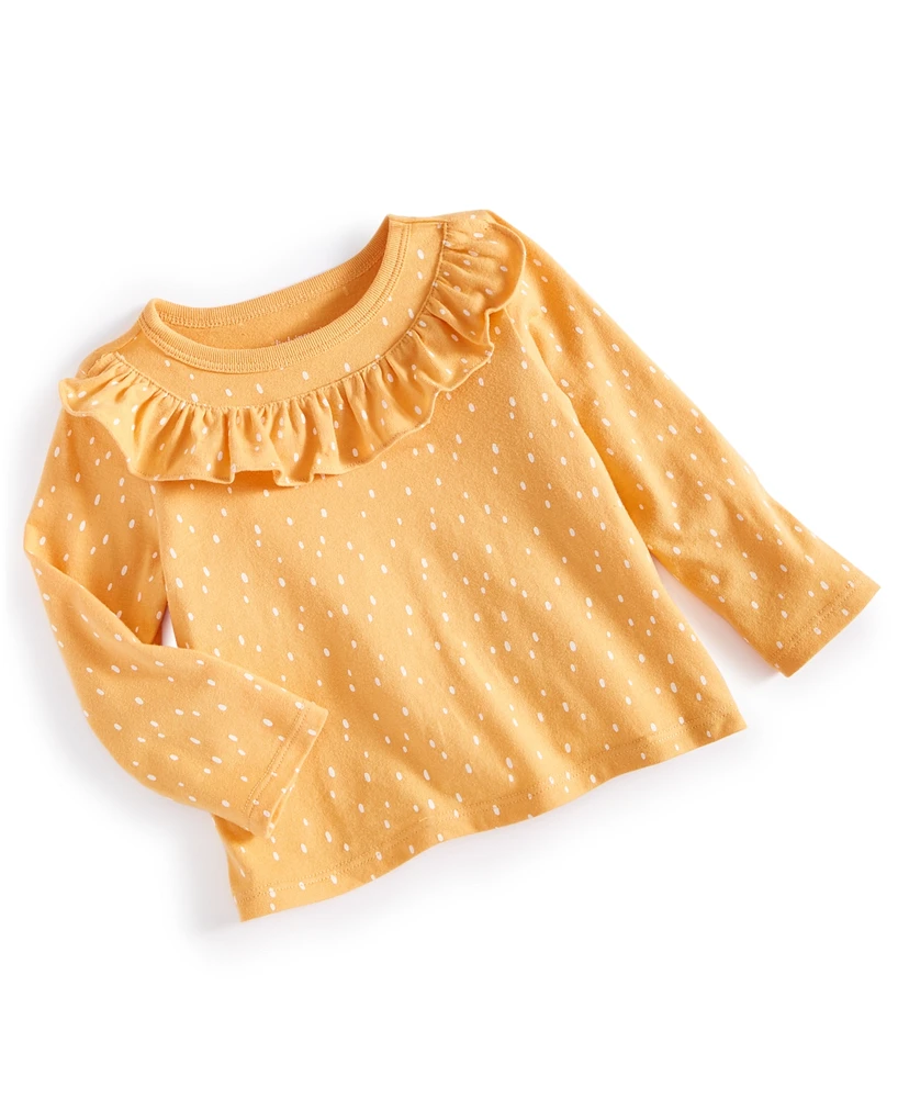 First Impressions Baby Girls Dot-Print Long-Sleeve Ruffled Top, Created for Macy's