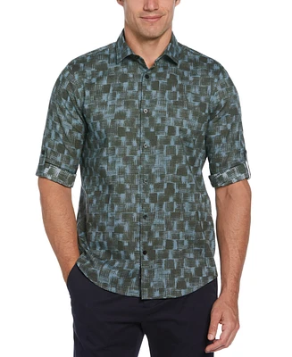 Perry Ellis Men's Rolled Sleeve Button-Front Geo Print Shirt
