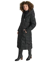 Dkny Women's Bibbed Shawl Collar Hooded Puffer Coat