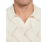 Perry Ellis Men's Short Sleeve Basket Weave Open Collar Polo Sweater