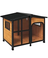 PawHut Giant Window Wooden Dog House for Large Dogs Outdoor & Indoor