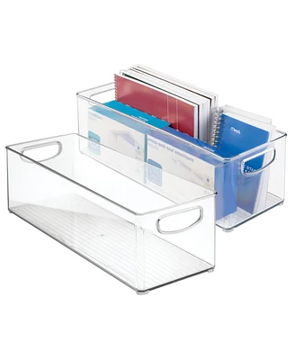 mDesign Small Plastic Office Storage Container Bin with Handles - 16 x 6 x 5, 2 Pack