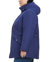 Jones New York Plus Hooded Stand-Collar Quilted Coat
