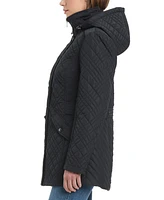 Jones New York Women's Hooded Stand-Collar Quilted Coat
