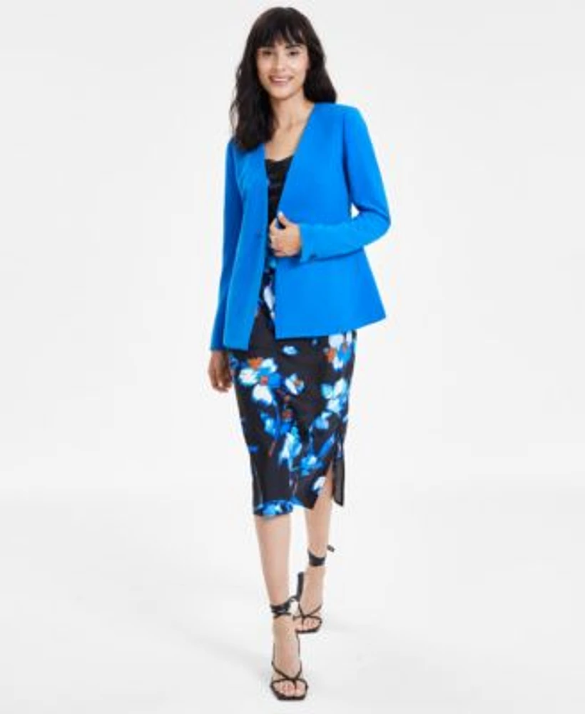 Bar Iii Womens Floral Print Bias Cut Midi Dress Textured Crepe Blazer Created For Macys