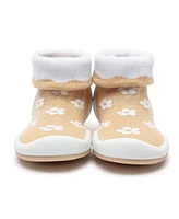 Komuello Infant Girl Breathable Washable Non-Slip Sock Shoes Daisies - Latte