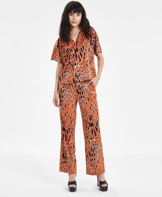 Bar Iii Womens Animal Print Short Sleeve Top Drawstring Pants Created For Macys