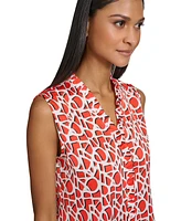 Karl Lagerfeld Women's Printed V-Neck Ruffle-Trim Top