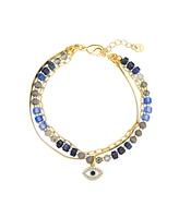 Unwritten Cubic Zirconia Multi Blue Glass Evil Eye Triple Strand Bracelet