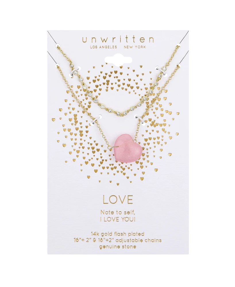 Unwritten Cubic Zirconia Rose Quartz Heart Layered 2-Piece Necklace Set