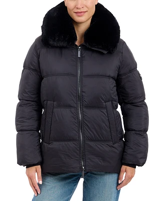 Michael Kors Women's Faux-Fur-Collar Hooded Puffer Coat, Created for Macy's