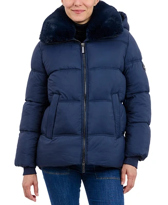 Michael Kors Women's Faux-Fur-Collar Hooded Puffer Coat, Created for Macy's