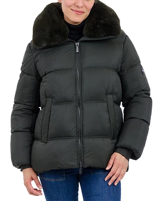 Michael Kors Women's Faux-Fur-Collar Hooded Puffer Coat, Created for Macy's