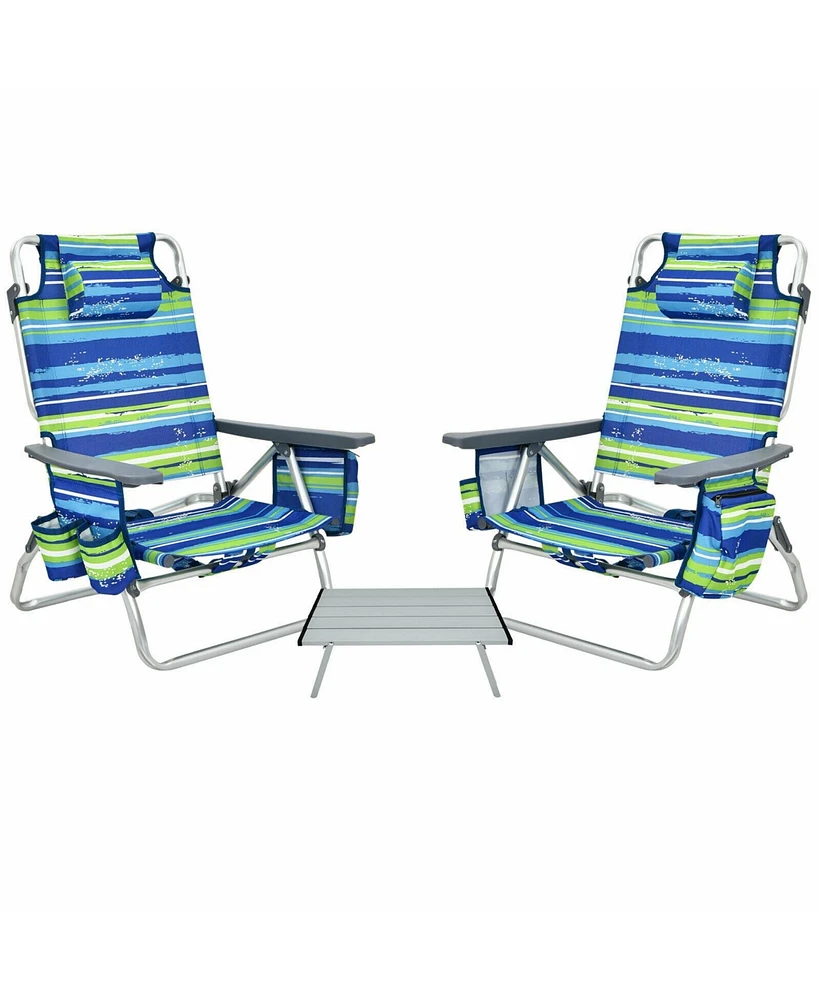 Vebreda 2 Packs 5-Position Outdoor Folding Backpack Beach Table Chair Reclining Chair Set