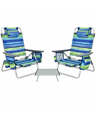 Vebreda 2 Packs 5-Position Outdoor Folding Backpack Beach Table Chair Reclining Chair Set