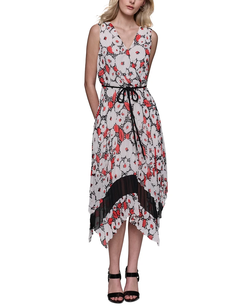 Karl Lagerfeld Paris Women's Floral Crinkle-Chiffon Midi Dress